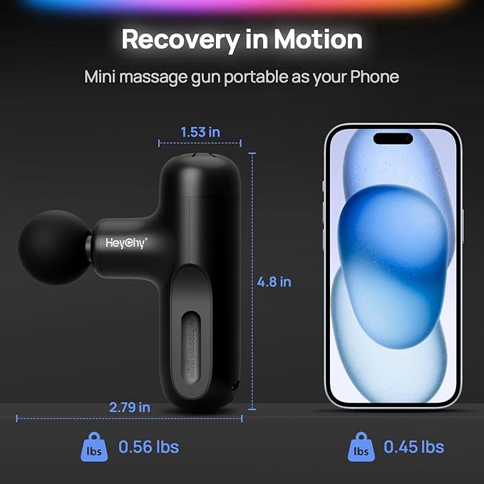 Super Mini Massage Gun Deep Tissue, Handheld Muscle Massager with 4 Heads, Percussion Travel Size Massage Gun for Back Pain Relief, Quiet for Home, Gym, Office, Gift for Men & Women, Black