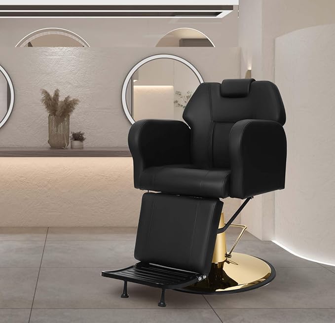 Barber Chair Hydraulic Reclining Salon Chairs Styling Chair Hair Chair 360 Degrees Rolling Swivel Barber Chairs for Barbershop Hair Salon (Gold1)