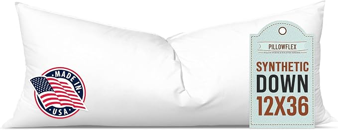Pillowflex Synthetic Down Pillow Insert 12x36 in - Karate Chop Pillow | Large Rectangle Sham Form, Plush Polyester Cotton Blend, Cloud-Like Comfort, Clump-Resistant Fill, Smooth Elegant Finish