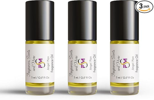 Angel Man Fragrance Oil - 3 Bottles 0.17 Fl Oz Glass Roll On (5ml)