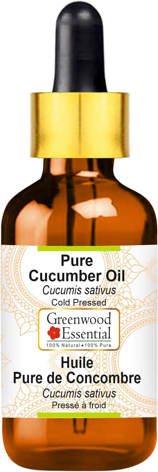 Greenwood Essential Cucumber Oil (Cucumis sativus) with Glass Dropper | Cold Pressed | Natural | Undiluted | For Diluting Essential Oils | For Skin & Massage | Men & Women | 30ml (1 oz)