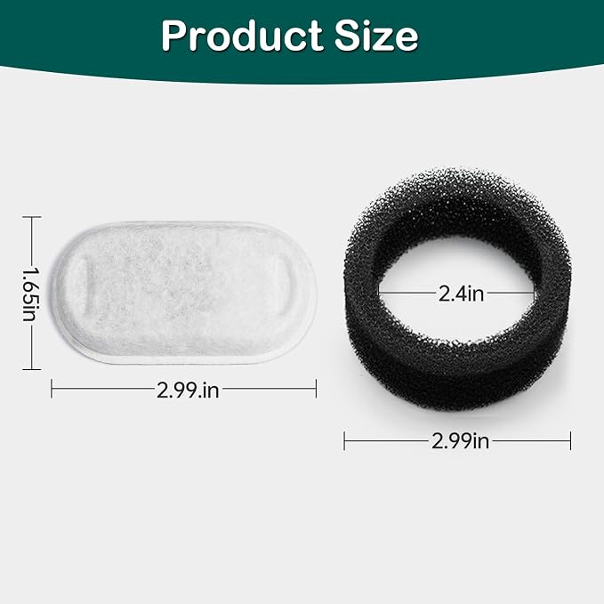 Cat Water Fountain Filter 8Pcs Fit 101oz/3L Stainless Steel Pet Fountain | Cat Fountain Replacement Filters for 67oz/2L, 108oz/3.2L Cat Water Fountains Pet Fountain Filters (4 Filters &4 Sponges)