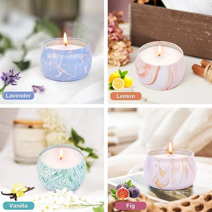 Candles Gifts for Women, Aromatherapy Candle Set, 17.6 oz 4 Pack Vanilla Lemon Fig Lavender Candle for Home Scented 120H Burning, Christmas Birthday Holiday Valentines Day Presents Small Gifts
