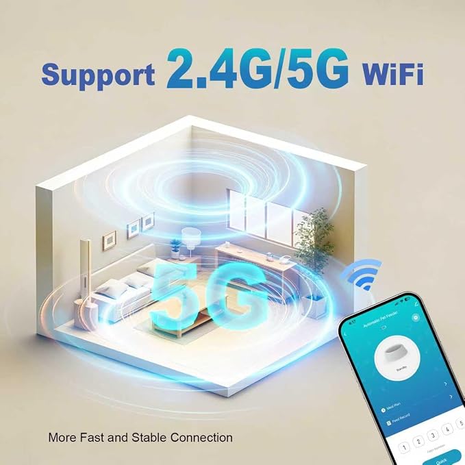2.4G/5G Automatic Cat Feeder, 4L WiFi Food Dispenser with 10s Voice Recorder, Pet Feeder up to 10 Meals per Day, Timed Cat Feeder with Dry Food Sealed Ring