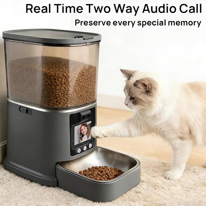 Automatic Cat Feeder with Camera Two-Way Video/Autio 5G WiFi, 5L | 3MP HD, Custom Voice, APP Control Automatic Dog Feeder with Night Vision, Cat Food Dispenser, Automatic Feeder Cat Dry Food