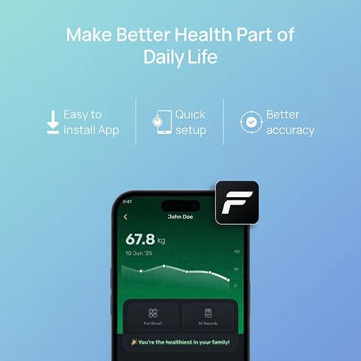 Sense Smart Scale Pro, Tracks 50+ Health Metrics, Body Composition, Heart Rate, Body Fat Analysis and More, Auto Identifies User, Seamless FITTR App Sync, Black
