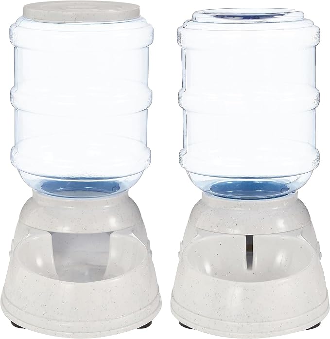 Amazon Basics Automatic Pet Water Dispenser and Gravity Food Feeder Set for Cat and Dog, Easy to Clean, 152fl.oz food feeder, 135.3fl.oz water dispenser, Small, Pack of 2