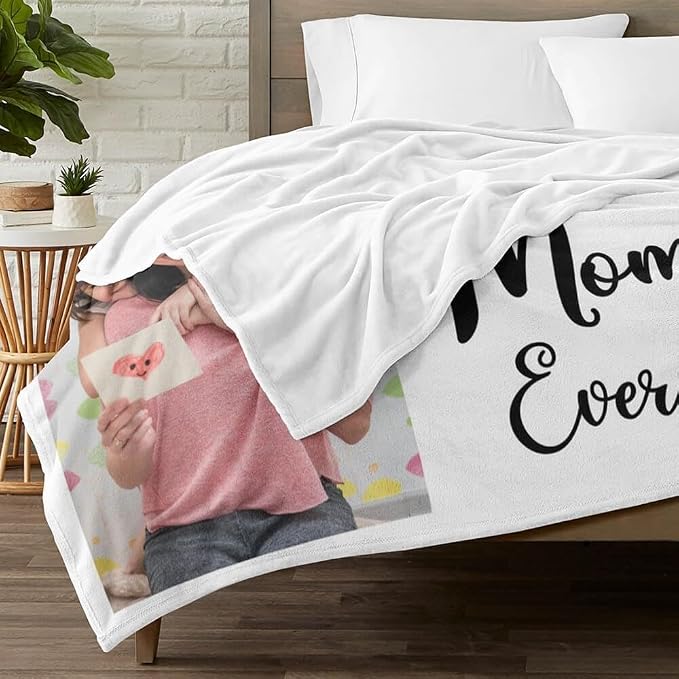inkArts Custom Blanket with Photo, Personalized Photo Blanket, Customized Picture Blankets, Customizable Blankets, Personalized Best Mom Ever Gifts for Mom