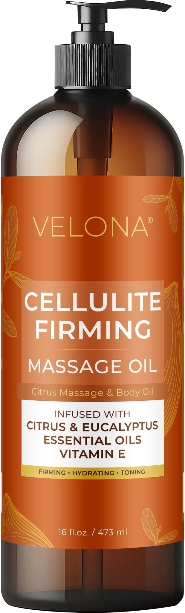 velona Cellulite Massage Oil – 16 Fl Oz | Vitamin E & Citrus Essential Oils | Massage Therapy for Legs & Body Oil | Moisturizing, Firming, Tightening, Smooth Skin | Professional Spa & Home Massage