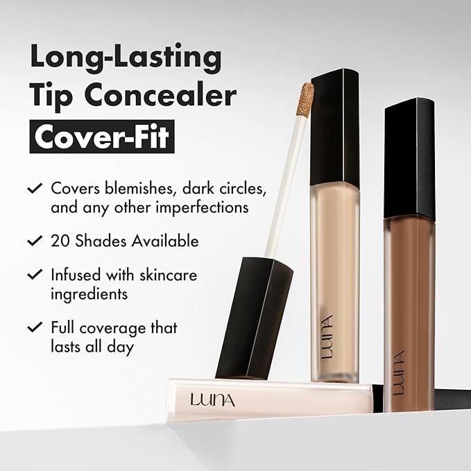 [NEW] LUNA Long Lasting Tip Concealer 21C | Moisturizing Liquid Type | Full Coverage for Dark Circles, Fine Lines & Redness | Korean Makeup, 0.23 oz