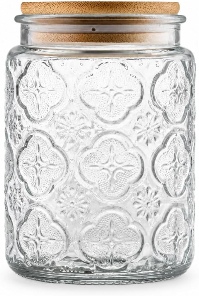 Glass Jar with Lid, 23.7 oz Decorative Mason Jar, Coffee Canister | Glass Storage Container with Lid, Airtight Kitchen Canister for Coffee, Tea, Sugar, Candy, Cute Jar