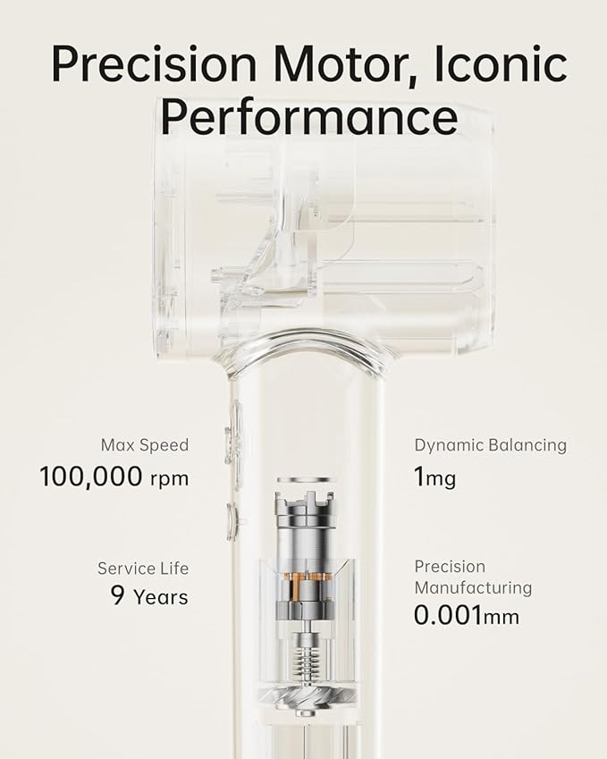 Laifen SE Lite Hair Dryer, Negative Ionic Blow Dryer with 100,000 RPM Brushless Motor for Fast Drying, High-Speed Low Noise Thermo-Control Hair Dryer with Lightweight Design and 2 Nozzles