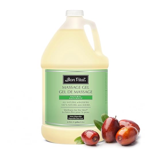 Bon Vital' Naturale Massage Gel, 1 Gallon, Hypoallergenic & Paraben-Free, Natural Massage Lotion Alternative with Botanical Extracts, Lightweight & Non-Greasy Formula, for Sensitive Skin