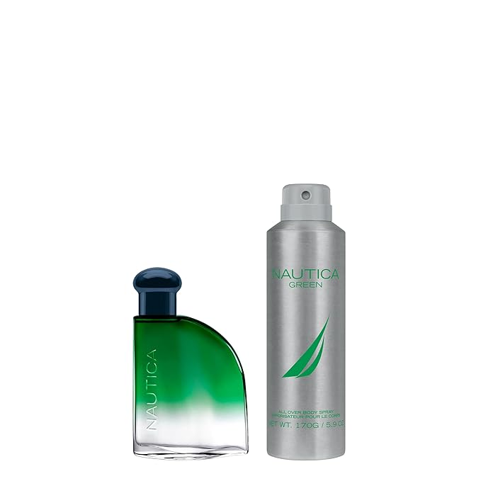 Nautica Color Green Giftset 1.7 fl oz EDT + 6 oz Deodorizing Body, Woody Fougere, Notes of Ginger, Geranium and Vetiver, Men's Duo Pack, Long Lasting, Everyday Fragrance