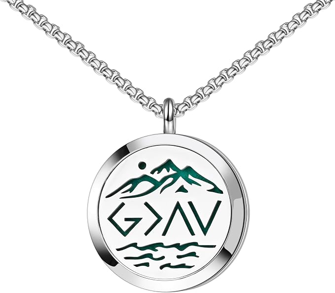 Essential Oil Diffuser Stainless Steel Necklace for God is Greater Than The Highs and Lows, Best for Aromatherapy-Perfume, Fragrance, Scent Diffusers Gift for Daughter Son Dad and Mom