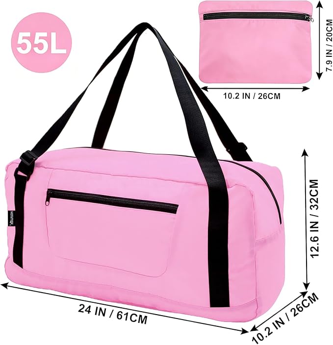 HOLYLUCK Foldable Travel Duffel Bag For Women & Men Luggage Great for Gym -55L, Pink