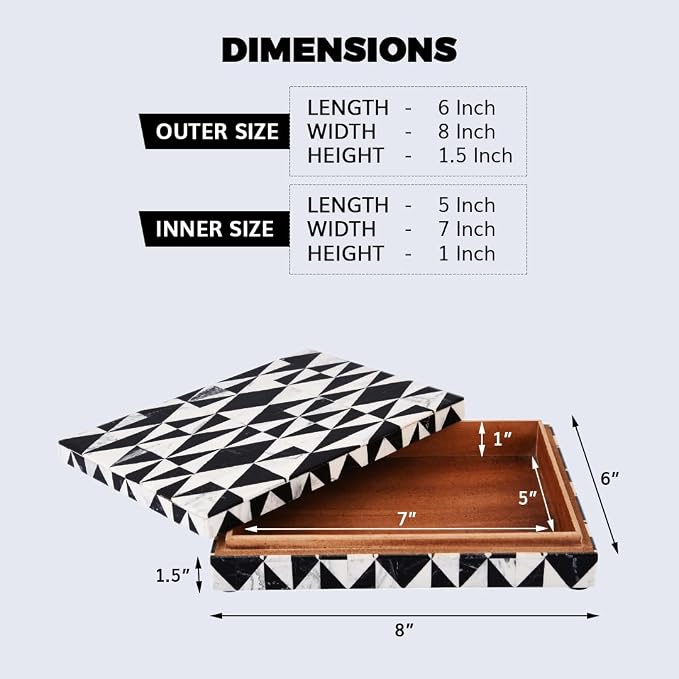 Handicrafts Home Decorative Box 8x6 – Photo Storage Box, Jewelry Organizer, Modern Decorative Storage Box with Lid, Bohemian Table Décor, Vintage Keepsake Box for Shelf or Coffee Table Décor