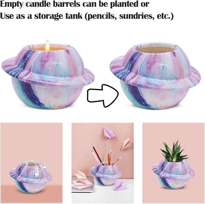 Premium Scented Candle - Peony and Cherry Blossoms, 8-Ounce jar, Pink Planet Ceramic, 100% Natural Soy, Non-Toxic, Ideal for Aromatherapy, Gifts, and Home Decor