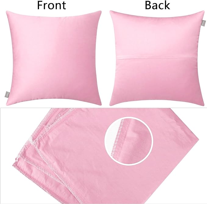 Thmyo 4-Pack 100% Cotton Comfortable Solid Decorative Throw Pillow Case Square Cushion Cover Pillowcases Blank Pillow Covers Valentines Day DIY Throw Pillowcase for Sofa Bed(20x20inch/50x50cm,Pink)