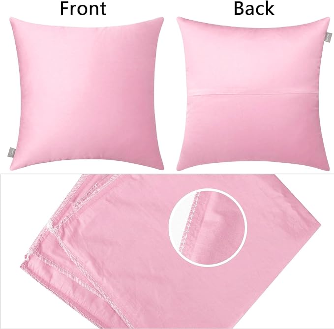 Thmyo 4-Pack 100% Cotton Comfortable Solid Decorative Throw Pillow Case Square Cushion Cover Pillowcases Sublimation Blank DIY Pillow Covers for Sofa(Only Covers,No Pillows)(16x16inch/40x40cm,Pink)