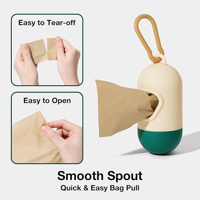 VETRESKA Dog Poop Bags Dispenser with 105 Bags, Leak Proof and Extra Thick | Pet Waste Bags for Dog Walking and Cat Litter, Sandalwood & Almond Scented