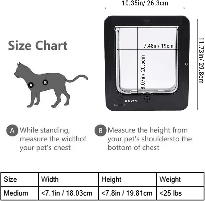 banapoy Smart Cat Door for Interior & Exterior, Safety Automatic Sensing Cat Pet Door with 2 Collar Sensor Keys & Collar Activated Opening for Kitty Kittens Doggie