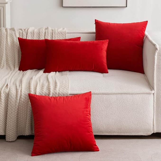 MIULEE 12x20 Inch Lumbar Velvet Throw Pillow Covers Bright Red | Pack of 2 Soft Solid Decorative Pillow Covers, Modern Luxury Home Decor, for Chair Couch Sofa Bedroom Livingroom