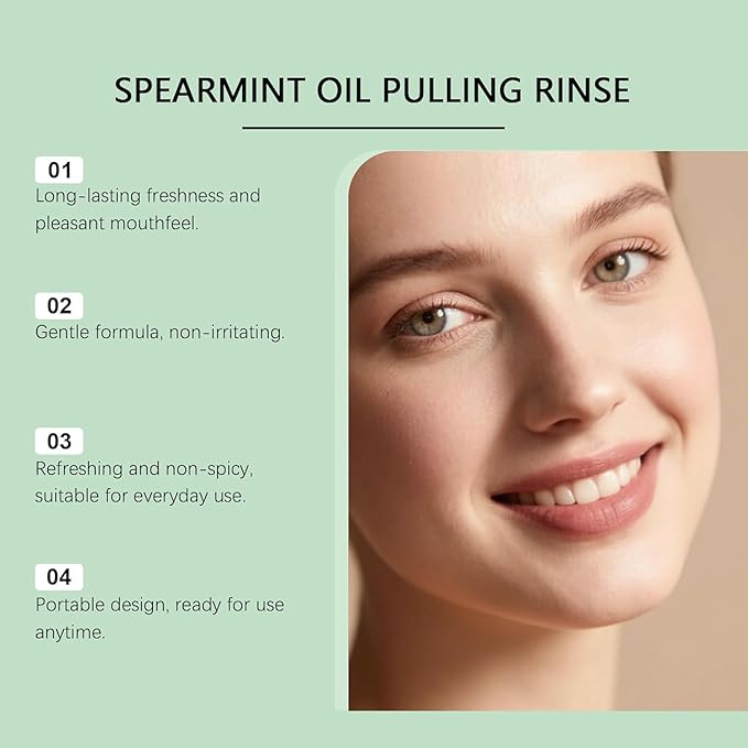 Spearmint Oil Pulling Rinse, Cold-Pressed Coconut Oil for Whitening Teeth, Peppermint Pulling Oil for Teeth and Gums, Pure Mint Mouthwash (2PCS*100ML)