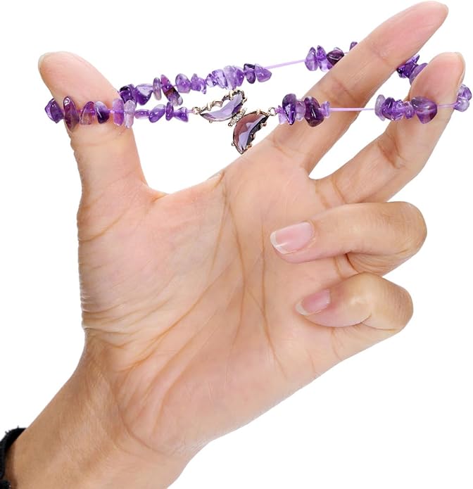 Top Plaza Amethyst Bracelet Healing Crystal Stone Bracelet for Women 8mm Crystal Beads Butterfly Charms Stretch Bracelet Handmade Energy Gemstone Bracelet Jewelry