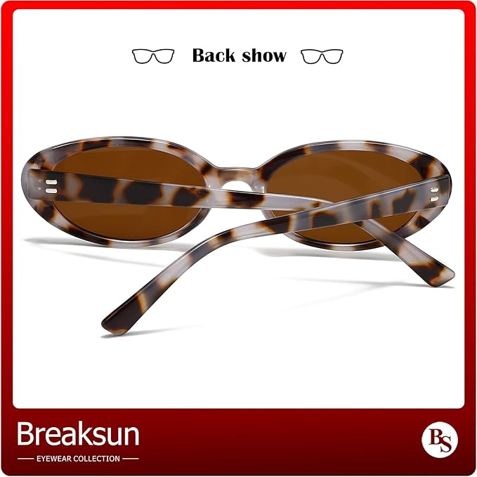 Breaksun Retro Oval Sunglasses for Women Men Fashion Small Oval Sunglasses 90s Vintage Shades