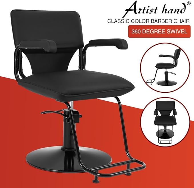 Artist hand Barber Salon Chair for Hair Stylist, Hair Styling Hairdressing Chair with Black Base with Hydraulic Pump 360 Degree Swivel, Beauty Salon Equipment, Max Load 330 LBS