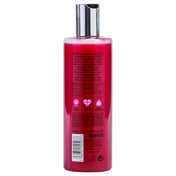 I Love Glazed Raspberry Scented Body Wash - Moisturizing Body Wash and Foaming Bubble Bath - Raspberry, Strawberry, and Vanilla Fragrance - 11.8 oz