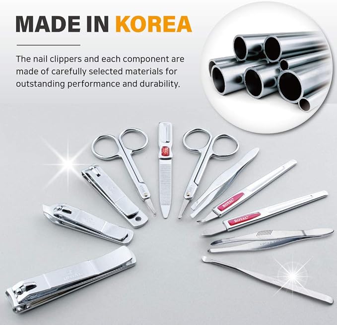 ROYAL Metal Nail Clipper Set Series (11 PCS White Aluminum CASE)