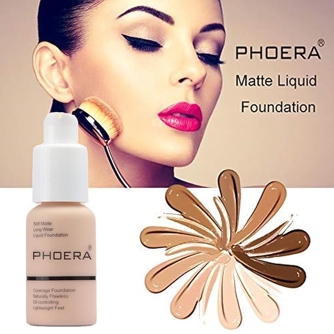 PHOERA 2 Pack Flawless Soft Matte Liquid Foundation, 24 HR Oil Control Concealer Makeup, Full Coverage Foundation for Women and Girls (105 Sand)