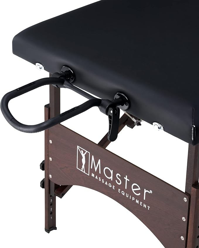 Master Massage 28" Argo Portable Spa and Beauty Table in Black with Walnut Legs