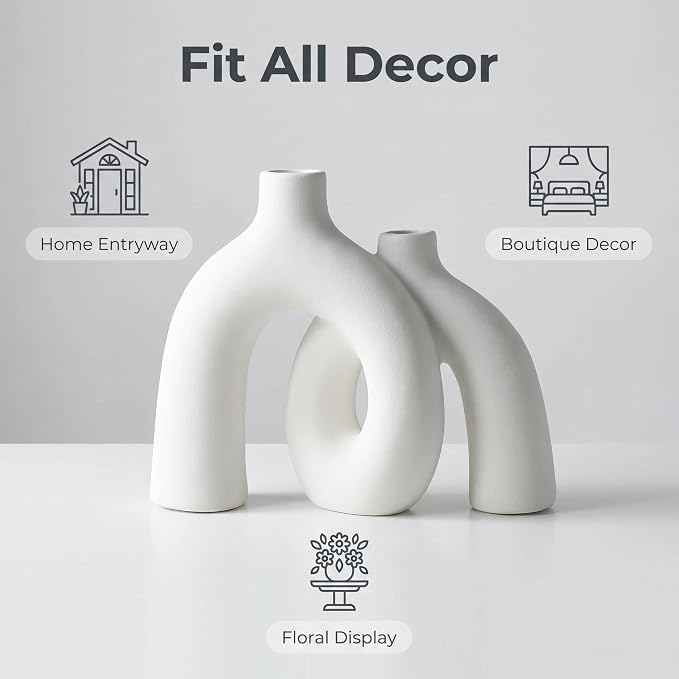 CEMABT Modern Nordic Boho Vase Set - Elegant White Matte Ceramic Home Decor for Living Room, Bookshelf, Mantel, Entryway Table & Console Décor | Shelf Decorations Gift