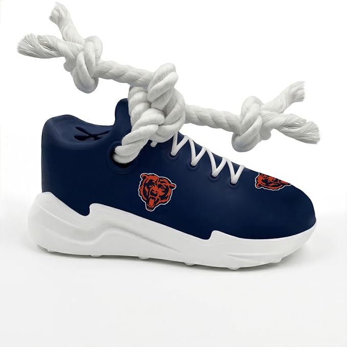 Pets First NFL Chicago Bears Cleat Sneaker Spike Dog Toy, Football Treat Dispenser Chew Toy for Dogs, Interactive Rope Tug Toy, Slow Feeder Natural Rubber Dog Toy with Official Team Logo