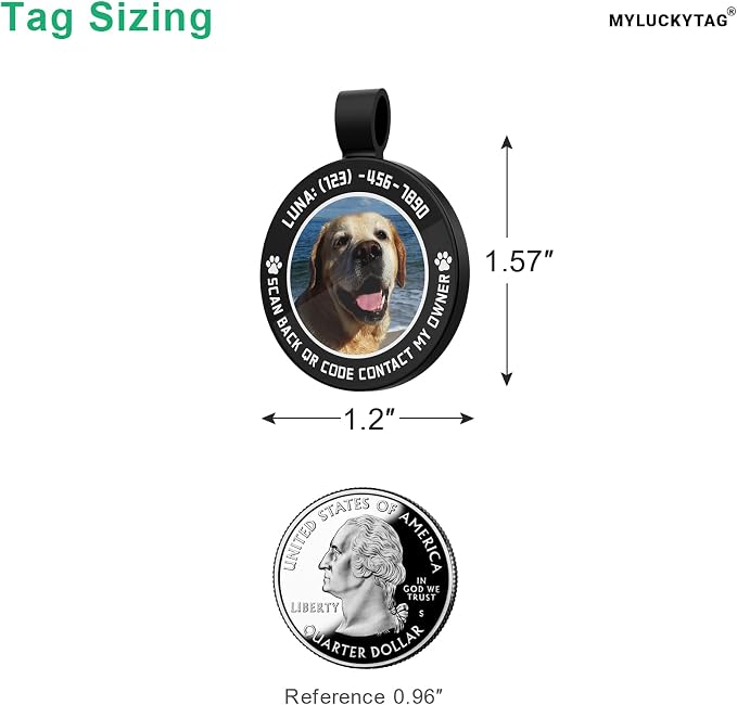 MYLUCKYTAG Personalized QR Code Pet ID | Dog & Cat Collar Tag | Online Profile with Instant Scanned Location Alert Email