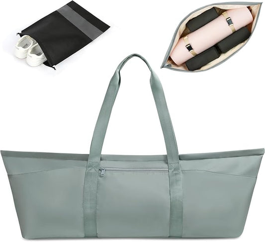 Aucuu Large Yoga Mat Bag, Yoga Mat Tote Carrier for Women Men, with Yoga Mat Holder Strap, Bottle Pocket and Wet Compartment
