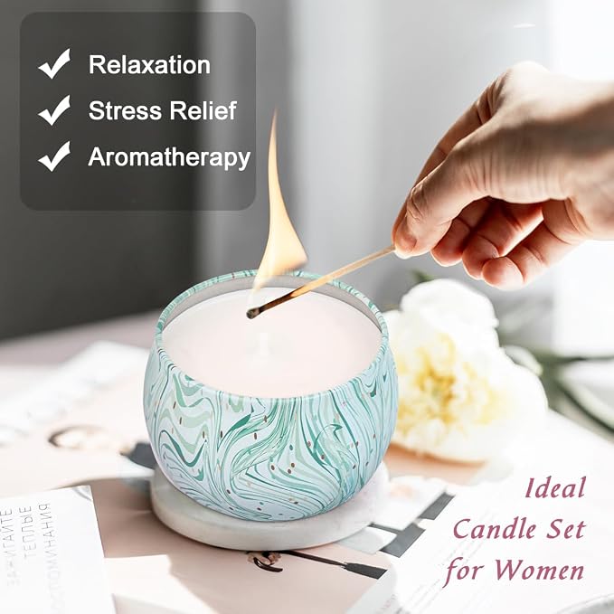 Candles Gifts for Women, Aromatherapy Candle Set, 17.6 oz 4 Pack Vanilla Lemon Fig Lavender Candle for Home Scented 120H Burning, Christmas Birthday Holiday Valentines Day Presents Small Gifts