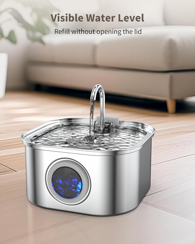 Stainless Steel Cat Water Fountain - 3.2L/108oz Cat Drinking Fountain | Quiet Cat Fountain for Indoor Cats and Small Dogs, Automatic Pet Water Dispenser Keeps Fresh Water