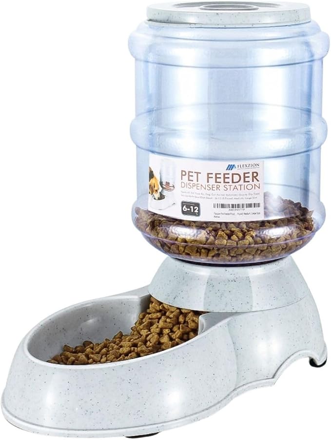 Flexzion Gravity Pet Feeder, Dog and Cat Food Dispenser, 1-Gallon Capacity | Self-Replenishing Dry Food Station with Non-Skid Feet and a Carry Handle; Holds Approximately 4-6 Lb Of Kibble