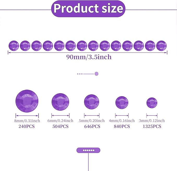 3/4/5/6/8MM Temporary Tattoo Stickers Face Gems Eye Jewels Rhinestones Gems Crystals Jewels for Crafts Gems Jewels Eyes Stickers Makeup Self Adhesive for Hair Face Crafts 3555 PCS(light purple)