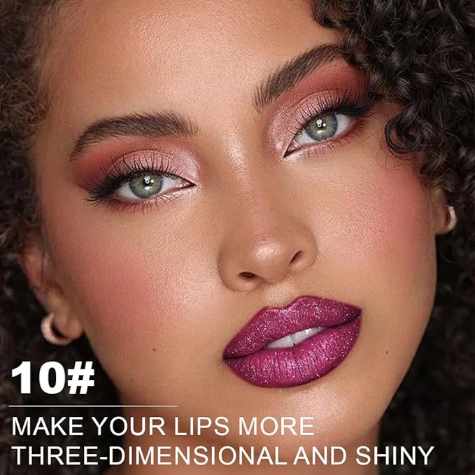 Kaely Glitter Metallic Lipstick, Shimmer Metallic Lipsticks for Women, High Pigmented Lip Gloss Long Lasting Waterproof Smudge Proof 24 Hour, Halloween Makeup, Vegan & Cruelty-Free, 10