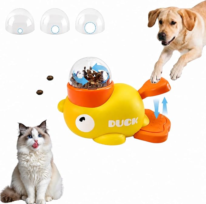 Duck Treat Dispenser Toy,Slow Puzzle Feeder for Cats&Small Dogs | 3 Adjustable Openings Fit Treats & Kibble; Cat Puzzle Feeder Boosts IQ & Stimulation; Interactive Treat Toy Reduces Boredom