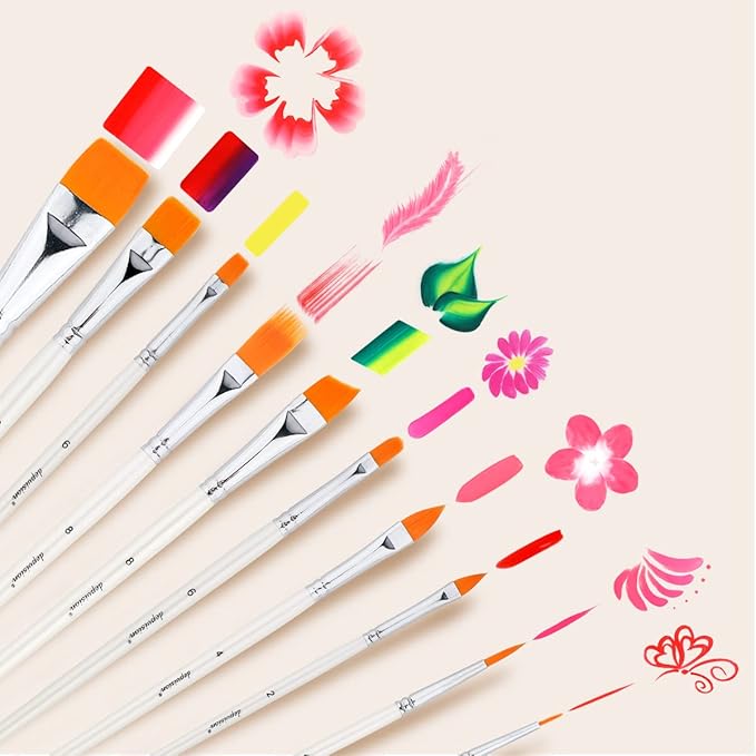 Depvision Face Paint Brush Set, 10pcs Artist Brushes for Body Face Painting, Acrylic Painting Watercolor Oil Gouache