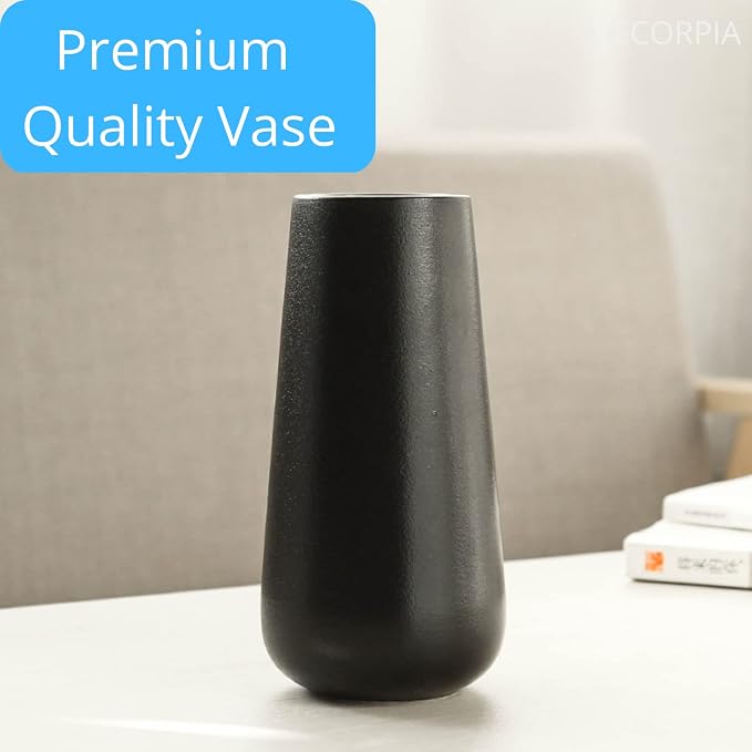 Premium Quality Large Ceramic Black Vase - 9 inch | Flower Vase for Home Decor, Farmhouse, Modern, Bohemian & Aesthetic Room Decor