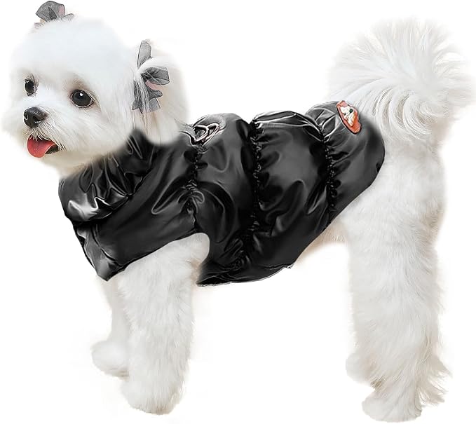 ABRRLO Winter Warm Dog Jacket for Small Medium Dogs Cat Cold Weather Coats with Harness Paded Dogs Fleece Vest Waterproof Windproof Dog Snow Jacket Pet Puppy Clothes (Black,L)