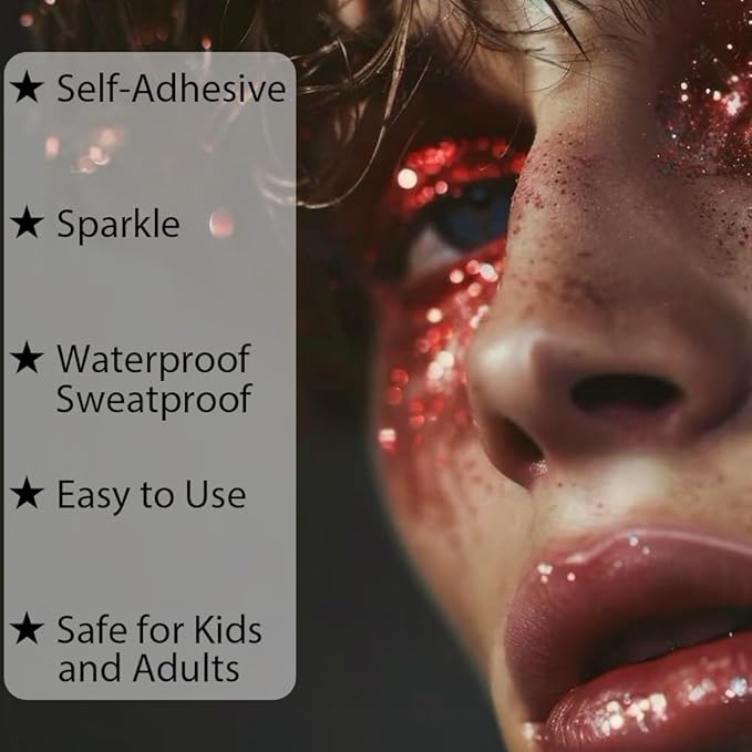 Mysense Red Body Glitter Gel, Singer Concerts Face Hair Glitter Makeup, Music Festival Rave Accessories, Chunky Glitter Mermaid Sequins, Sparkling Face Paint for Women, 30g