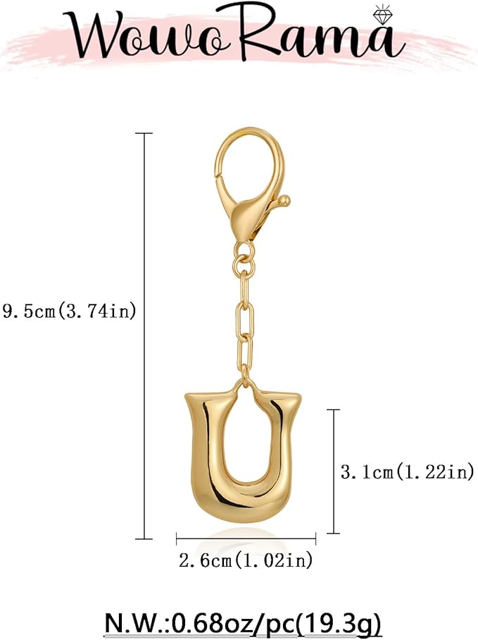 WOWORAMA Initial Letter Keychain for Women Chunky Gold Bubble Letter Bag Charm Purse Charm Personalized Keyrings Accessories